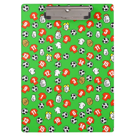 サッカーテーマと赤シャツ クリップボード (正面)