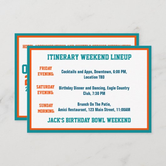 サッカーテーマアクアブルーオレンジ誕生日詳細 エンクロージャーカード (正面/裏面)