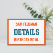 サッカーテーマアクアブルー&オレンジ誕生日詳細 エンクロージャーカード (スタンド正面)