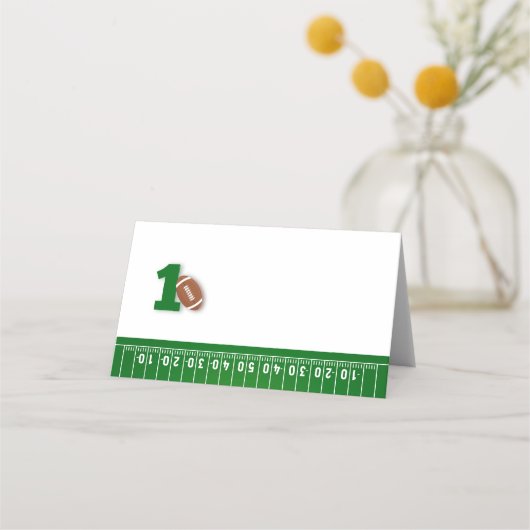 サッカーテーマ最初の年ダウン誕生日フードテント プレイスカード (裏面)