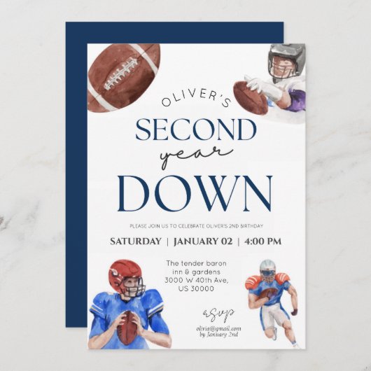 サッカーテーマ男子2歳の誕生日 招待状 (正面/裏面)