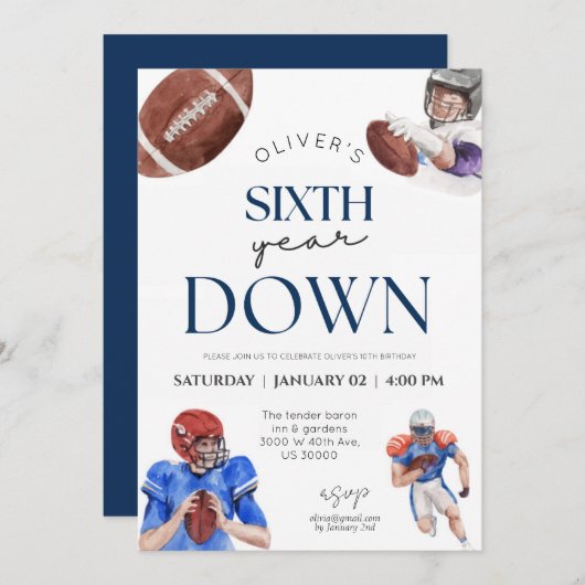 サッカーテーマ男子6歳の誕生日 招待状 (正面/裏面)