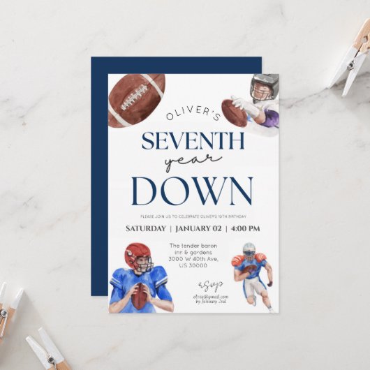 サッカーテーマ男子7歳の誕生日 招待状 (正面/裏面インサイチュ)