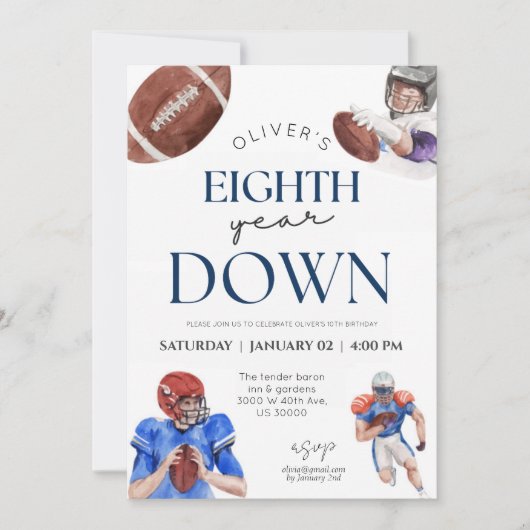 サッカーテーマ男子8歳の誕生日 招待状 (正面)