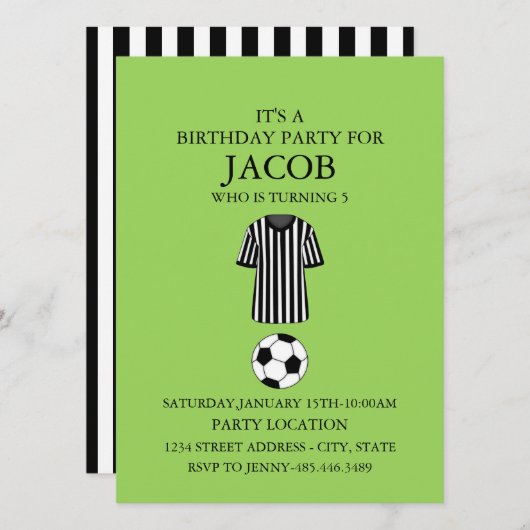 サッカーテーマ誕生日パーティーの招待状 招待状 (正面/裏面)