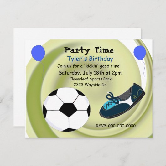 サッカーテーマ誕生日パーティーの招待状 招待状 (正面/裏面)