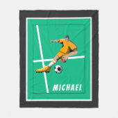 サッカーテーマ選手イラストレーションスポーツチームグリーン フリースブランケット (正面)
