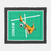 サッカーテーマ選手イラストレーションスポーツチームグリーン フリースブランケット (正面(横))