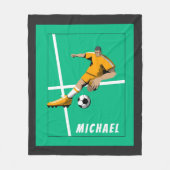 サッカーテーマ選手イラストレーションスポーツチームグリーン フリースブランケット (正面)