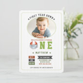 サッカーテーマ1年目ダウン少年1歳の誕生日 招待状 (スタンド正面)