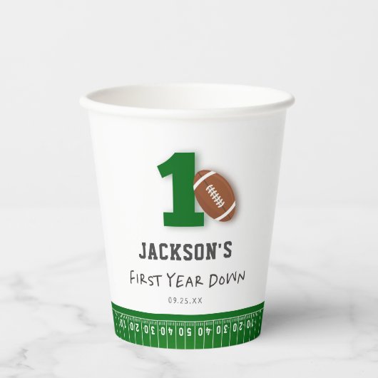 サッカーテーマ1年目ダウン誕生日の好意 紙コップ (正面)