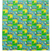 サッカーテーマ。サッカー選手と応援ファン シャワーカーテン (正面)