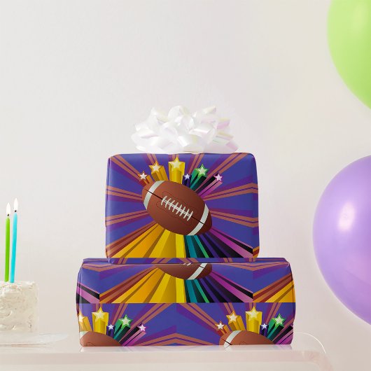 サッカーデザインとスター鮮やかズスポーツファンアート ラッピングペーパー