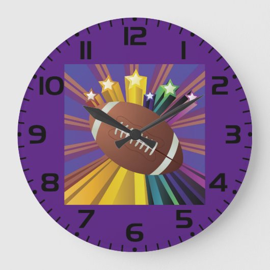 サッカーデザインとスター鮮やかズスポーツファンアート ラージ壁時計 (正面)