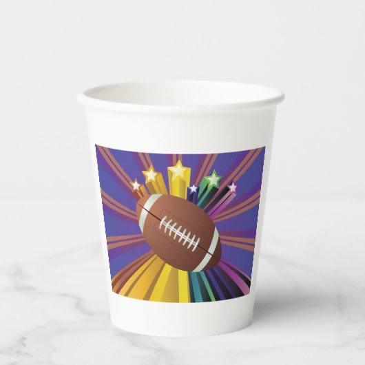 サッカーデザインとスター鮮やかズスポーツファンアート 紙コップ (正面)