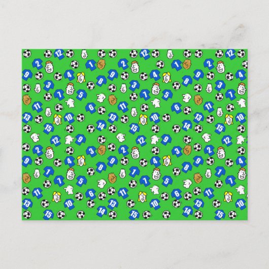 サッカーデザインとブルーシャツ ポストカード (正面)