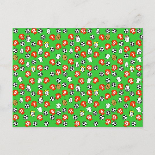 サッカーデザインと赤シャツ ポストカード (正面)