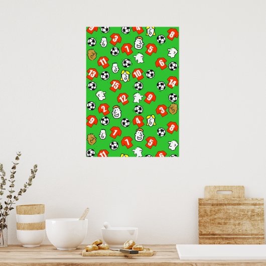 サッカーデザインウォールポスターと赤シャツ ポスター (キッチン)