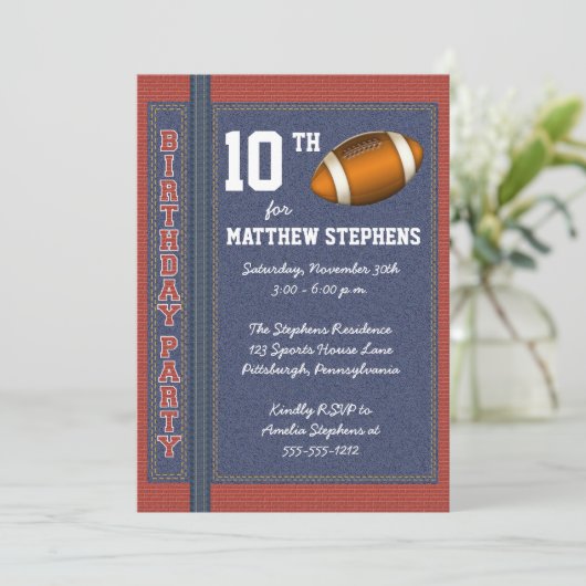 サッカーデニムブリッ素朴クスポーツ誕生日パーティー 招待状 (スタンド正面)