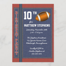 サッカーデニムブリッ素朴クスポーツ誕生日パーティー 招待状