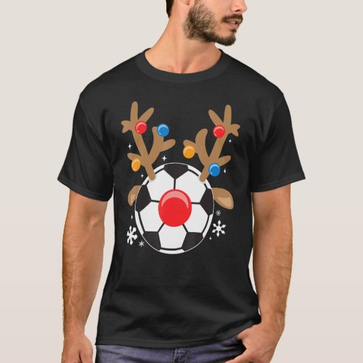 サッカートナカイおもしろいキュートな男の子クリスマス Tシャツ (正面)