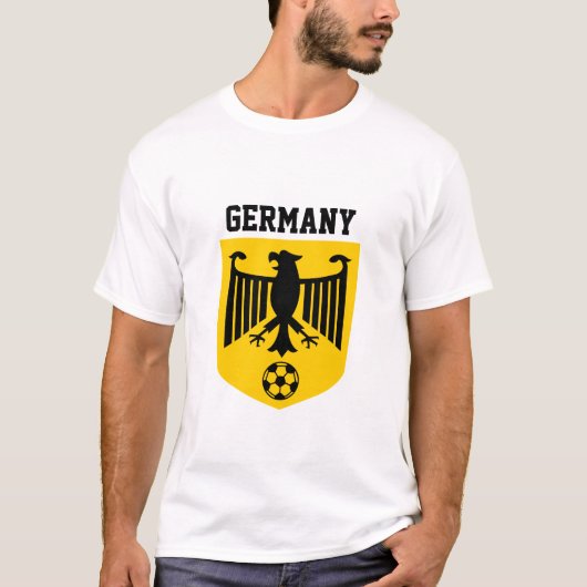 サッカードイツ黄色く黒い紋章付き外衣 Tシャツ (正面)