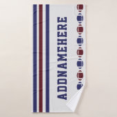 サッカーネイビーストライプレッド名前をカスタムするバスタオル バスタオル (バスタオル)