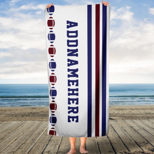 サッカーネイビーストライプレッド名前をカスタムするバスタオル バスタオル