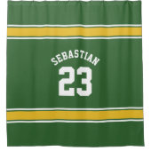 サッカーノベルティパーソナライズされたジャージーグリーンイエロー シャワーカーテン (正面)