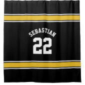 サッカーノベルティパーソナライズされたジャージーブラックイエロー シャワーカーテン (正面)