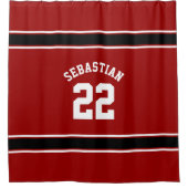 サッカーノベルティパーソナライズされたジャージーブラックレッド シャワーカーテン (正面)