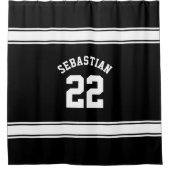 サッカーノベルティパーソナライズされたジャージー白黒 シャワーカーテン (正面)