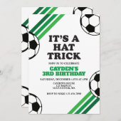 サッカーハットトリックストライプグリーン誕生日 招待状 (正面/裏面)