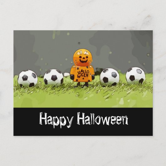 サッカーハッピーハローウィン（青い草の上にボールを置く）   ポストカード