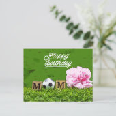 サッカーハッピーバースデーサッカーママ花付き ポストカード (スタンド正面)