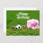サッカーハッピーバースデーサッカーママ花付き ポストカード (正面/裏面)