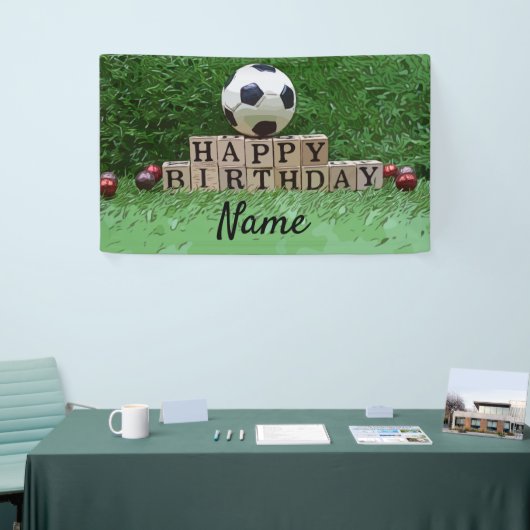 サッカーハッピーバースデー（緑のボール付き）パーティー 横断幕 (トレードショー)
