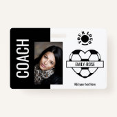 サッカーハート写真ロゴバーコードテンプレートコーチ バッジ (正面)