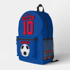 サッカーバックパック青パーソナライズされた赤サッカー行く プリントバックパック