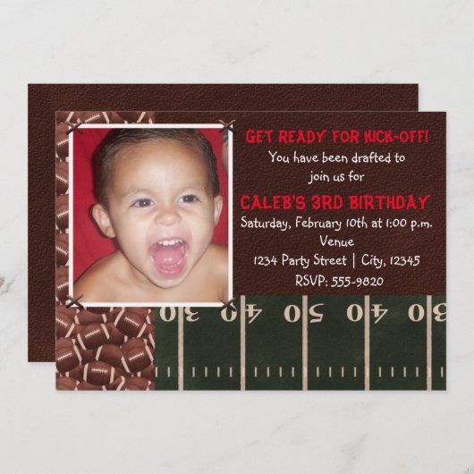 サッカーバースデーパーティーイベントフォト招待状 招待状 (正面/裏面)