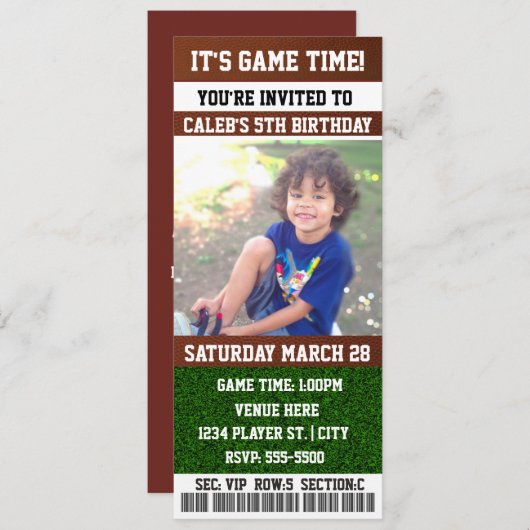 サッカーバースデーパーティーチケット写真招待状 招待状 (正面/裏面)