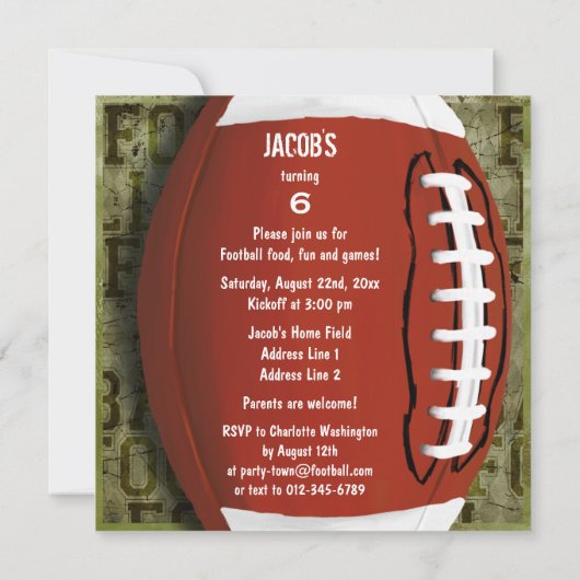 サッカーバースデーパーティーヴィンテージグリグランジーン 招待状 (裏面)