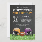 サッカーバースデーパーティー金ゴールドイエローパープル 招待状 (正面)