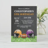 サッカーバースデーパーティー金ゴールドイエローパープル 招待状 (スタンド正面)