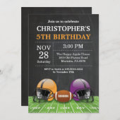 サッカーバースデーパーティー金ゴールドイエローパープル 招待状 (正面/裏面)