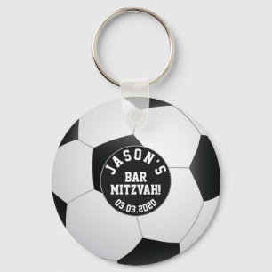 サッカーバー(ユダヤ教の)バル・ミツバーフォーキーチェーン白黒 キーホルダー