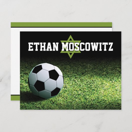 サッカーバー（ユダヤ教の）バル・ミツバーフラットサンキューノート サンキューカード (正面/裏面)