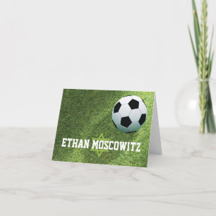 サッカーバー(ユダヤ教の)バル・ミツバー折りサンキューカード サンキューカード