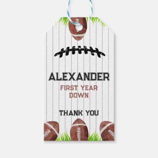 サッカーパターン1STダウン誕生日 ギフトタグ (正面)