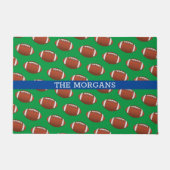 サッカーパターン、ホワイトネーム、青と緑 ドアマット (正面)